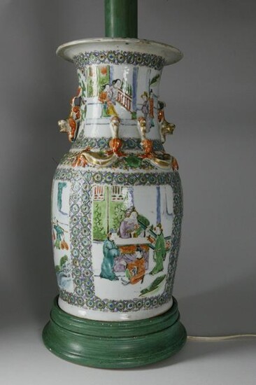 Chinese Export Famille Verte Vase Mounted as Lamp