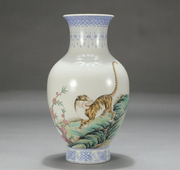 Chinese Famille Rose "Walking Tiger" Porcelain Guanyin