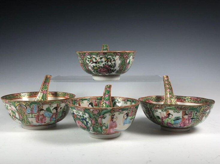 Chinese Polychrome Rose Famille Bowls