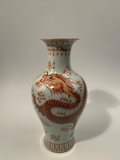 Chinese Red Glaze Dragon Vase Qianlong Mark