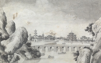 Chinese Watercolor Pagoda Painting