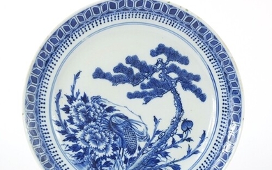 Chinese blue and white porcelain plate hand painted with a p...