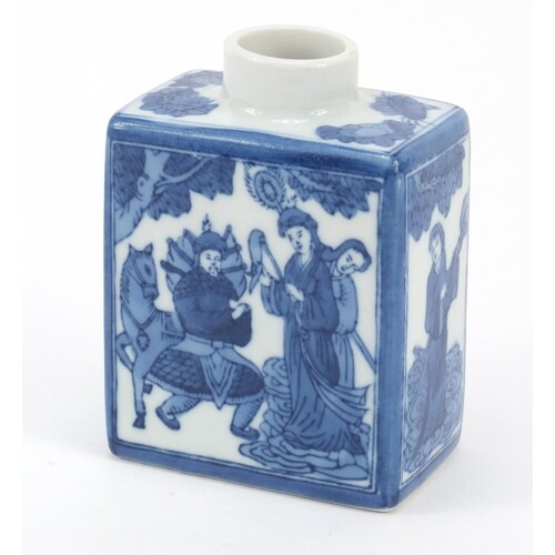 Chinese blue and white porcelain tea caddy, hand painted wit...