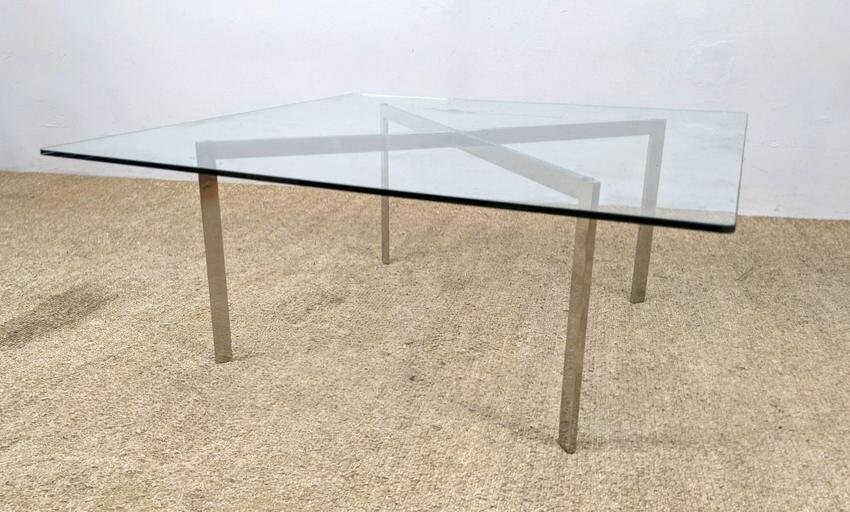 Chrome X Frame Coffee Table. Square Glass Top. Barcelon