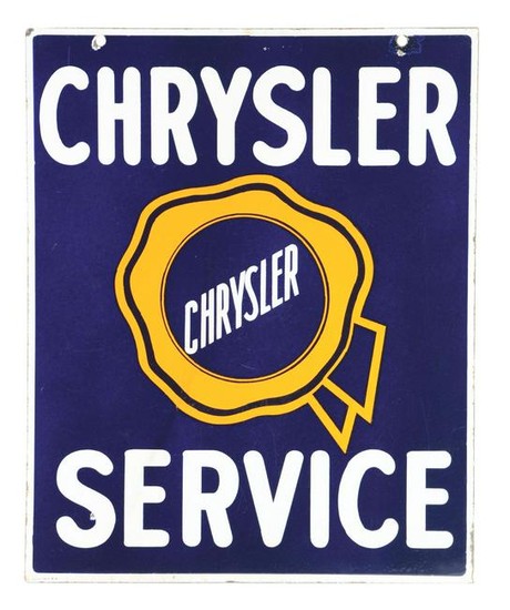 Chrysler Motor Cars Service Porcelain Sign W/ Ribbon