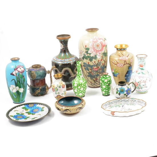 Cloisonne vases and Canton enamel