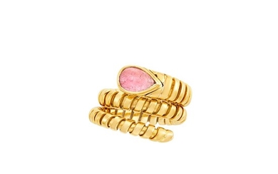 Coiled Gold and Cabochon Pink Tourmaline 'Tubogas' Snake Ring, Bulgari