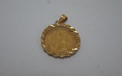 Coin of 20 frs Genie ,1890 , A. A pendant in 18 kt yellow gold. Weight 8,40 g
