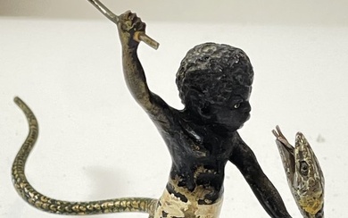 Cold Painted Vienna Bronze Black Child and Snake