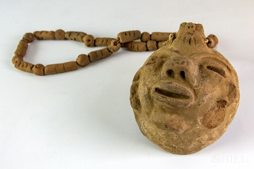 Columbian Pottery Beaded Necklace & Face Pendant