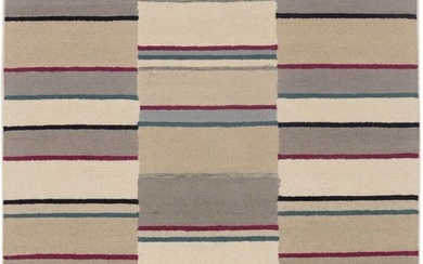 Contemporary Hand-Tufted Rug 5X8 Multicolored Stripes Design Wool Decor Carpet