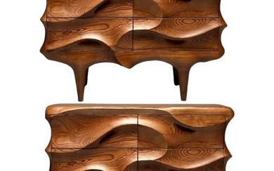 Contemporary, Modern Sculptural Cabinets, Stained Ash Wood, 2024