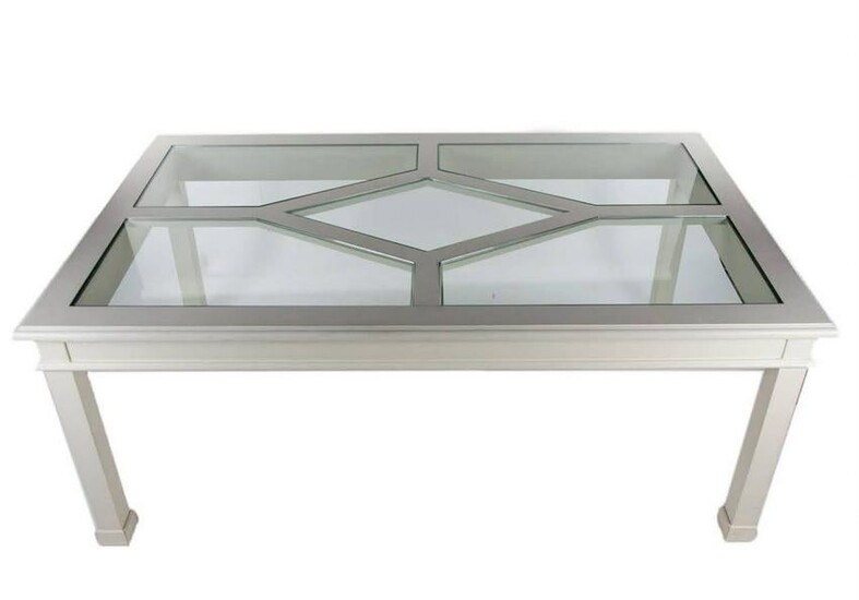 Contemporary White Wood and Glass Panel Dining Table