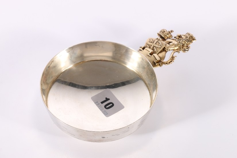 Contemporary silver commemorative bowl with lion finial, lim...