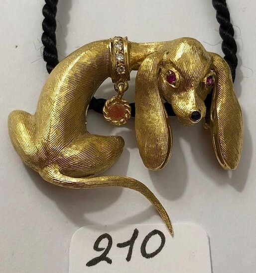 Cord, supporting a yellow gold "Dog" Pendant, Necklace set with...