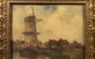 Cornelis Groeneveld (1882-1952), impressionistic painted landscape with windmill, oil on...