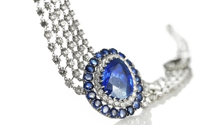NOT SOLD. Cusi: A sapphire and diamond necklace with a pear-shaped natural blue Burma sapphire weighing 33.14 ct. and sapphires and diamonds, mounted in 18k white gold – Bruun Rasmussen Auctioneers of Fine Art
