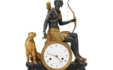 DIRECTOIRE ORMOLU AND PATINATED-BRONZE MANTEL CLOCK, AFTER A DESIGN BY DEVERBERIE, CIRCA 1800