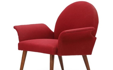 SOLD. Danish furniture design: Easy chair with beech legs, upholstered with red fabric. 1950s. – Bruun Rasmussen Auctioneers of Fine Art