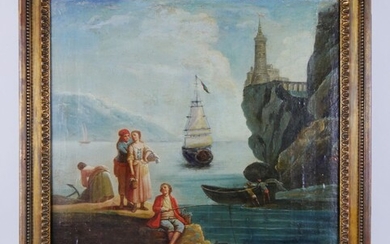 Dans le goût de Joseph VERNET (1714-1789). Scène de Port Huile sur toile. Porte une...