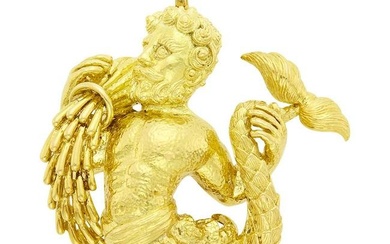 David Webb Gold Neptune Pendant Clip-Brooch