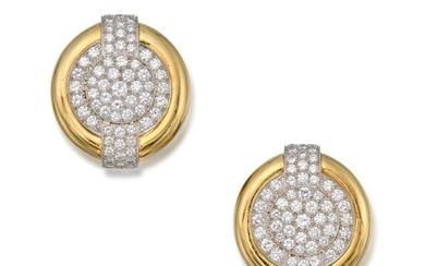 David Webb Pair of Gold and Diamond Earclips