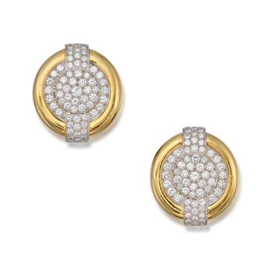 David Webb Pair of Gold and Diamond Earclips