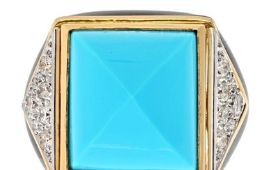 David Webb Platinum & 18K Yellow Gold Summit Turquoise And Diamond Ring