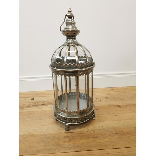 Decorative metal and glass lantern {58 cm H x 25 cm Dia.}.