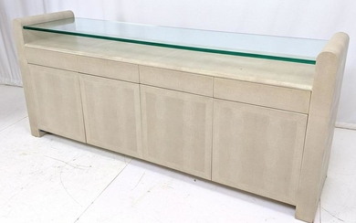 Decorator Faux Snakeskin and Glass Credenza Sideboard