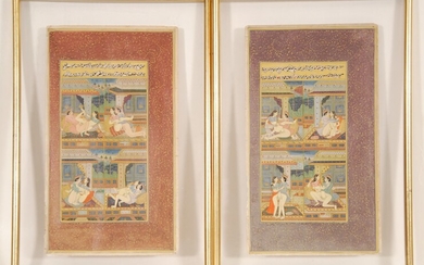 Deux enluminures persanesReprésentant des sujets érotiques. XIXe siècle.30 x 17,5 cm (x2).