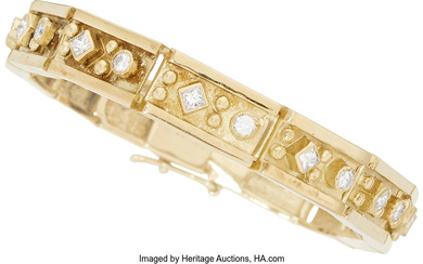 Diamond, Gold Bracelet Stones: Full and square brilliant-cut diamonds...