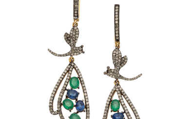 Diamond, Sapphire, Emerald, Silver Earrings The dragonfly earrings feature...