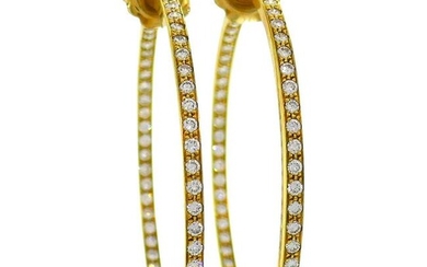 Diamond Yellow Gold Hoop Earrings Signed MJS