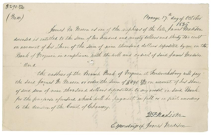 Dolley Madison Document Signed