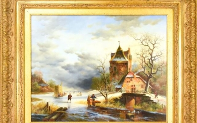 Dutch Old Master Style Oil Painting Winter Scene