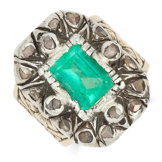 EMERALD AND DIAMOND RING, INDIAN set with an emerald