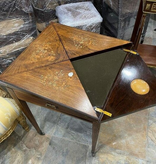 ENGLISH MARQUETRY INLAY NAPKIN FOLDING GAME TABLE