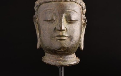 Early Solid-Cast Chinese Bronze Head. Pre-Ming?