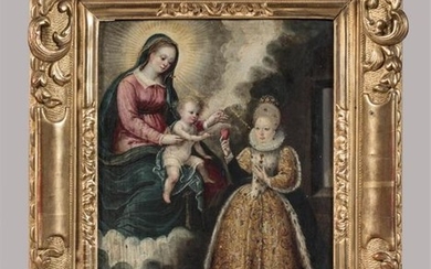 Ecole ESPAGNOLE vers 1630. "La Vierge à l'Enfant...