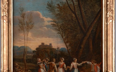 Ecole française du XVIIe siècle, suiveur de Jacques STELLA Danse paysanne Huile sur toile. 54...