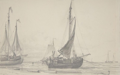 Edward William Cooke RA, British 1811-1880- Pincks at Scheveningen; pencil on paper, signed 'E.W Cooke. July 1. 53 Wind, SSW. 1.P.M....' (lower right and lower left), 17.8 x 25.4cm. Provenance: with Martyn Gregory, London, SW1, November 1986...