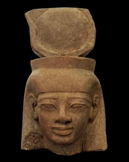 Egyptian Red quartzite head of Hathor
