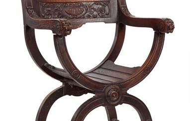 (-), Oak Dagobert chair with carved masks of...
