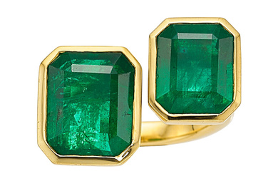 Emerald, Gold Ring Stones: Emerald-cut emeralds weighing a total...