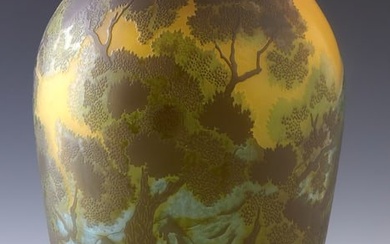Emile Galle (French, 1846-1904), Large Style Scenic Cameo Vase, depicting mountains, trees and a