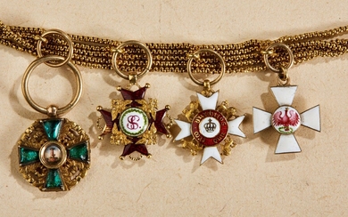 Empire allemand 1870-1918 - Colliers et miniatures : Collier miniature avec 4 décorations d'ordre. La...