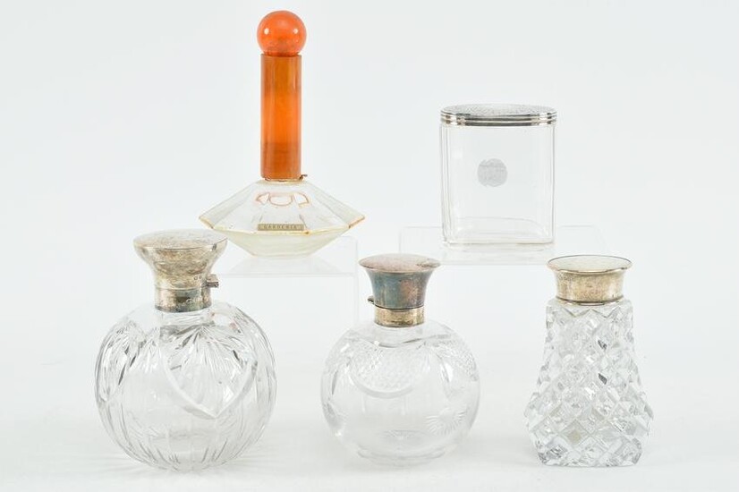 English sterling silver rimmed perfumes and vanity