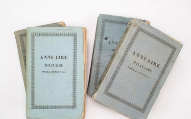 Ensemble de quatre almanachs militaires pour les années 1831,1838,1842 et 1843. Reliures papier. Levrault, Paris...