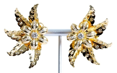 Estate Pair 18k YG 4.06CTW Diamond Flower Earring